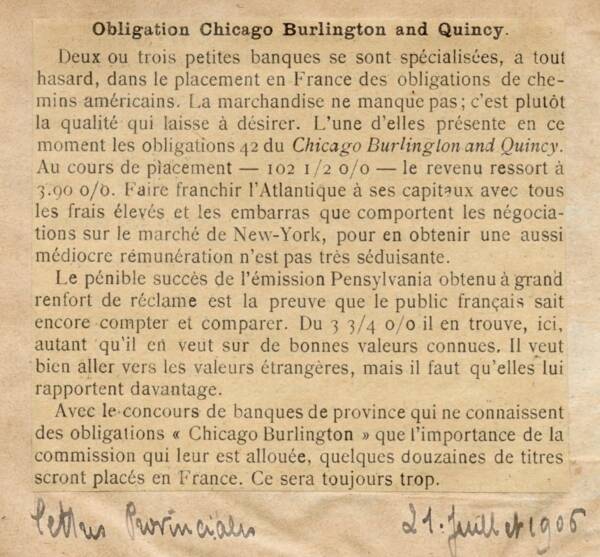 Les &eacute;pargnants fran&ccedil;ais peuvent &ecirc;tre r&eacute;ticents &agrave; investir dans les compagnies am&eacute;ricaines, 1905.