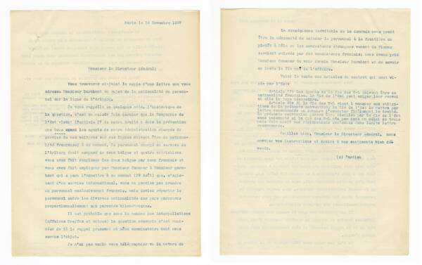 Lettre du directeur de la division de Paris et le directeur général à Paris, 16 novembre 1897.