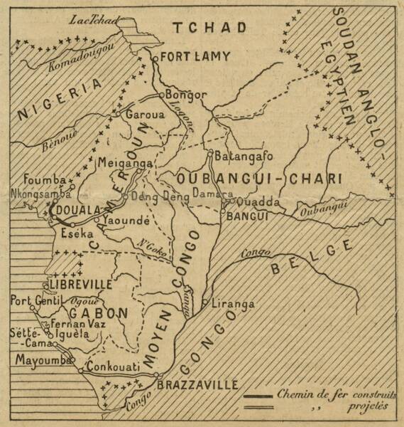 Carte du réseau des chemins de fer de l’Afrique équatoriale française, Le Figaro, 15 janvier 1923.