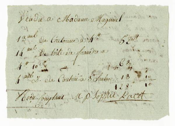 Reçu de Sophie Lacot, sans date