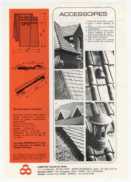 Prospectus du modèle « Tuile monopole n°3 » du Comptoir tuilier du Nord, 1982