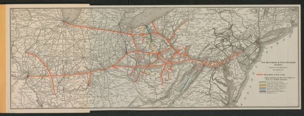 Plan des lignes de la Baltimore and Ohio Rail Road Company, rest&eacute;e c&eacute;l&egrave;bre aux &Eacute;tats-Unis en figurant dans le jeu de soci&eacute;t&eacute; Monopoly, 1900.