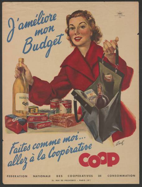 Affiche publicitaire de la f&eacute;d&eacute;ration nationale des coop&eacute;ratives de consommation [1950-1975].