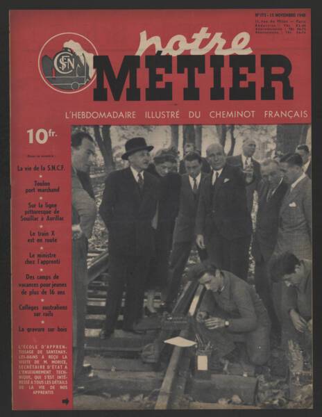 Notre Métier, n°173, magasine d'entreprise de la SNCF: Couverture, 1948.