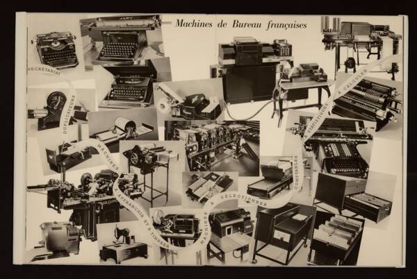 "Achetez Fran&ccedil;ais au coq tricolore" : plaquette &agrave; l&rsquo;occasion de l&rsquo;Exposition Universelle de Paris, 1937. ANMT 2002 6 55, Ron&eacute;o (fabricant de duplicateurs, de mat&eacute;riels et mobilier bureau).