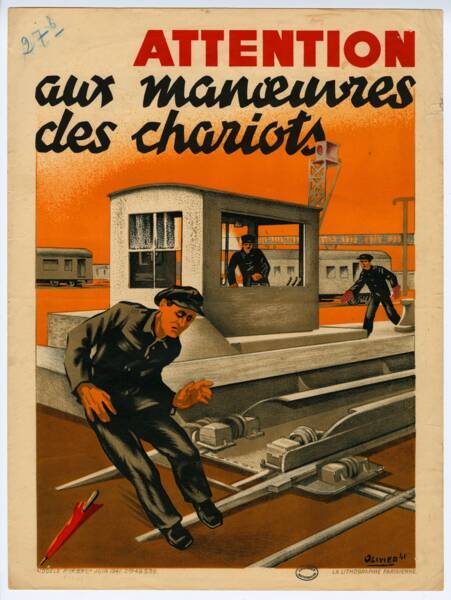 "Attention au manœuvre des chariots": Affiche de sécurité, 1941.