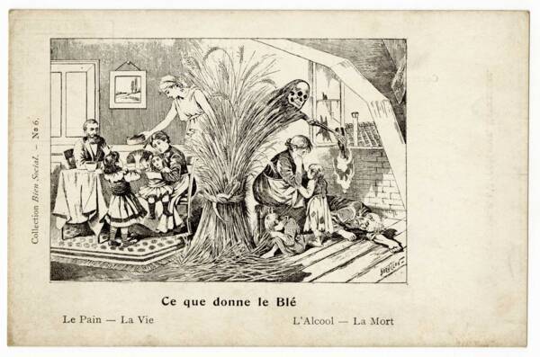 Dessin de Boquillon, issu de la publication Le bien social: journal Illustré contre l'alcoolisme, édité par la Ligue Patriotique contre l’alcoolisme (Bruxelles, Belgique) de 1892 à 1913.