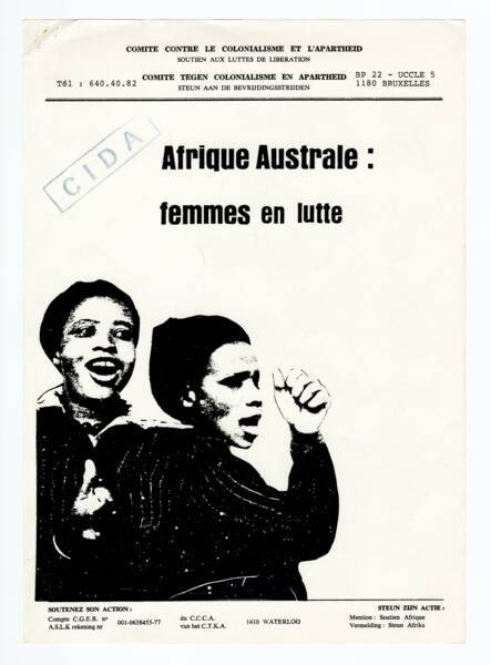 Rapport sur les femmes militantes anti-apartheid, Afrique Australe : femmes en lutte, publié par le Comité contre le colonialisme et l’apartheid (CIDA).