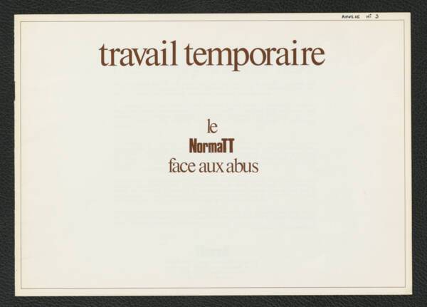 Plaquette informative "le NORMATT face aux abus" distribuée en 1972.