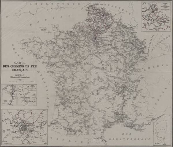 Carte des chemins de fer français après 1870, sans date.