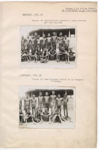 Photographies de travailleurs malades à leur arrivée et de retour du travail, 25 juin 1925.