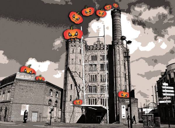 Montage d'Halloween à partir d'une photographie du bâtiment des ANMT (2022).