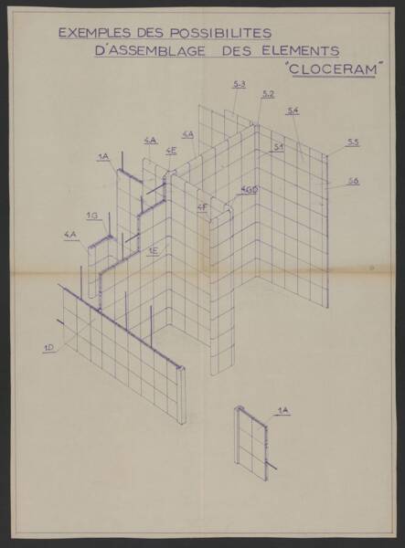 Croquis d'exemples d'assemblages d’éléments Clocéram fabriqués par Géo Martel, [1959]